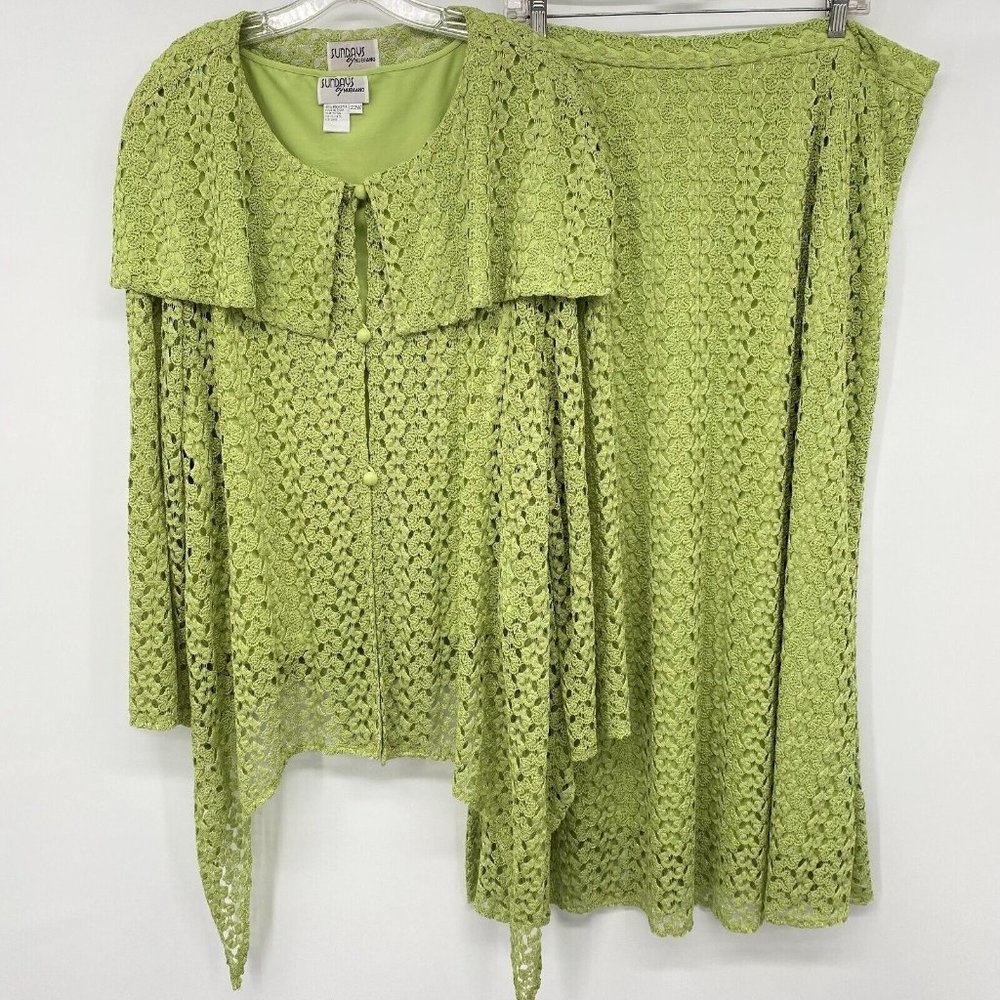 Crochet Two-Piece Dress Set in Lime Green